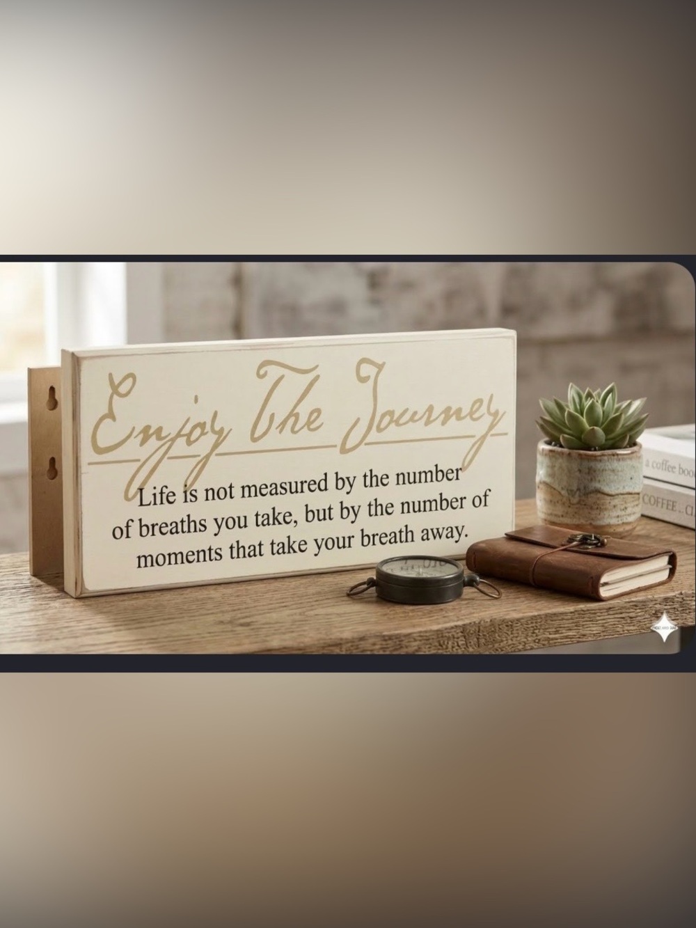 Enjoy The Journey Script Wall Plaque - Cream & Gold
